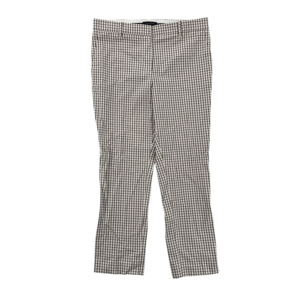 Ann Taylor Pants Womens 8 Beige Black Windowpane Plaid Stretch Skinny Ankle NWOT